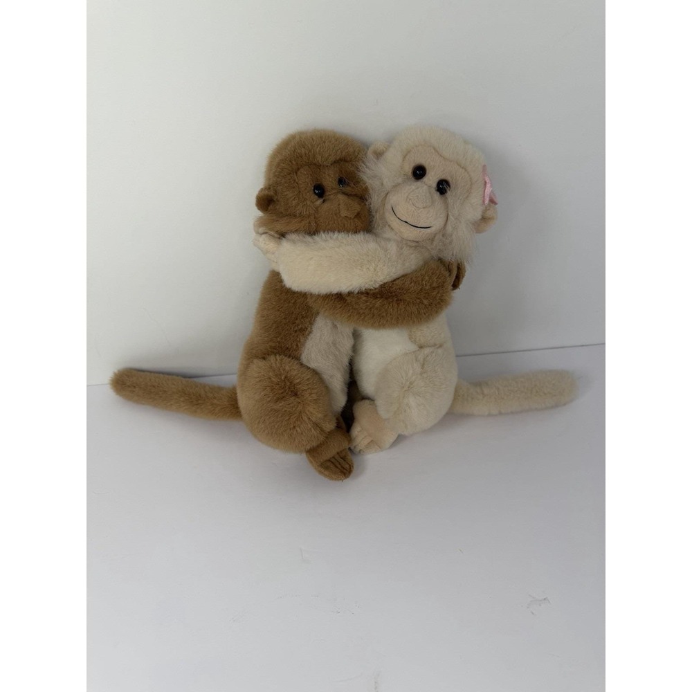 Aurora Monkey Hugging Couple Plush Stuffed Animal Pair 10" Vintage